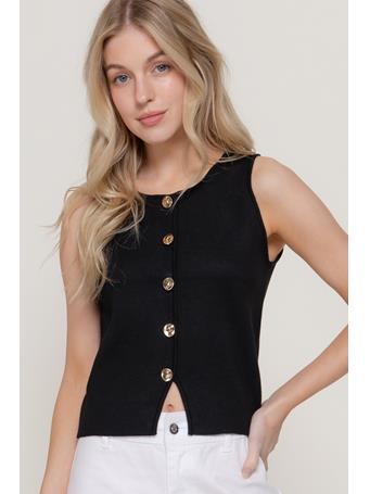 ACTIVE BASIC - Sleeveless Button Down Sweater Top BLACK