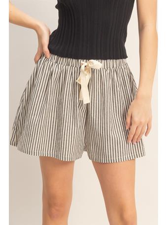 HYFIVE - Striped Elastic Waist Shorts BLACK