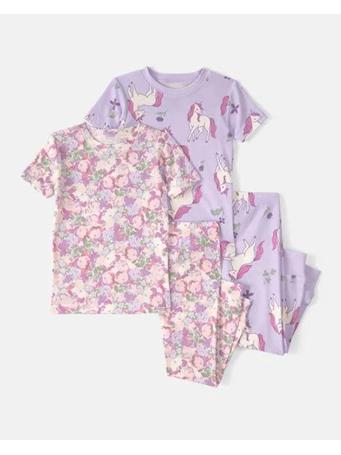 CARTERS - Baby Girl Unicorn Floral 100% Cotton Snug Fit 4-Piece Pajama Set PURPLE