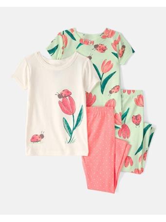 CARTERS - Baby Girl Ladybug Floral 100% Cotton Snug Fit 4-Piece Pajama Set PINK