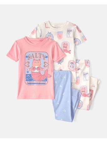 CARTERS - Baby Girl Mermaid Cat 100% Cotton Snug Fit 4-Piece Pajama Set PINK