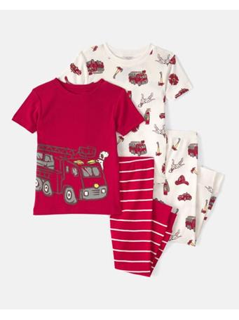 CARTERS - Baby Boy Firetruck Striped 100% Cotton Snug Fit 4-Piece Pajama Set RED