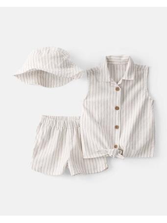 CARTERS - Baby Girl 3-Piece Striped Sleeveless Top & Short Set IVORY