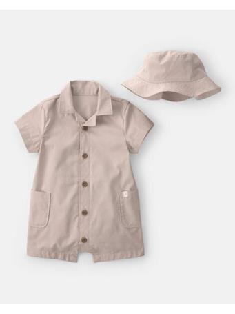 CARTERS - Baby Boy 2-Piece Canvas Short-Sleeve Romper Set BEIGE