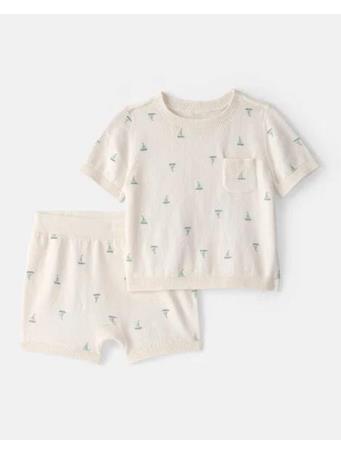 CARTERS - Baby 2-Piece Sailboat Sweater Top & Short Set IVORY