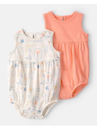 CARTERS - Baby Girl 2-Pack Beach Cotton Bubble Rompers ORANGE