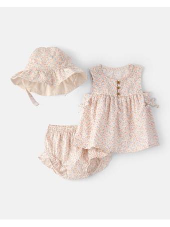 CARTERS - Baby Girl 3-Piece Floral Hat, Top & Short Set PINK