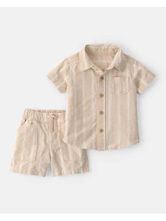 CARTERS - Baby Boy 2-Piece Stripe Collared Shirt & Short Set KHAKI