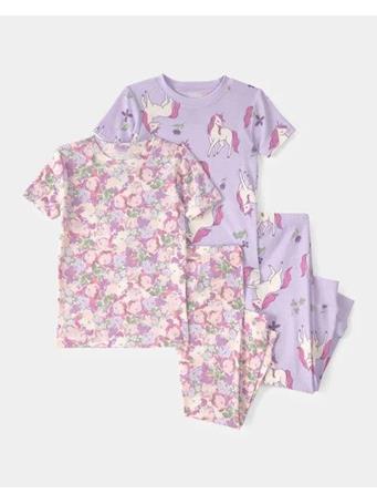 CARTERS - Toddler Girl Unicorn Floral 100% Cotton Snug Fit 4-Piece Pajama Set PURPLE