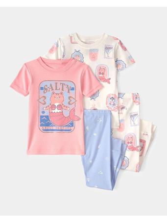 CARTERS - Toddler Girl Mermaid Cat 100% Cotton Snug Fit 4-Piece Pajama Set PINK