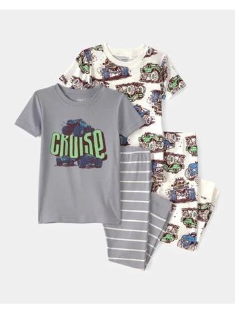 CARTERS - Toddler Boy Monster Truck 100% Cotton Snug Fit 4-Piece Pajama Set GREY