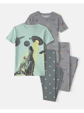 CARTERS - Boys Dinosaur 100% Cotton Snug Fit 4-Piece Pajama Set GREEN
