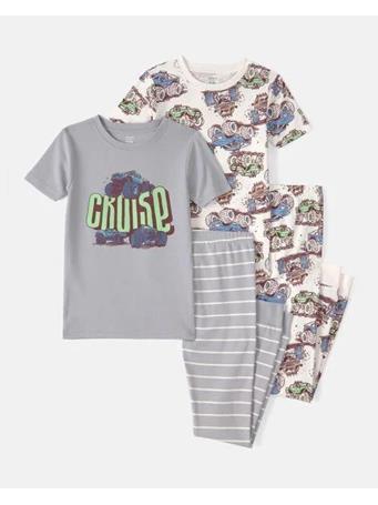 CARTERS - Boys Monster Truck 100% Cotton Snug Fit 4-Piece Pajama Set GREY