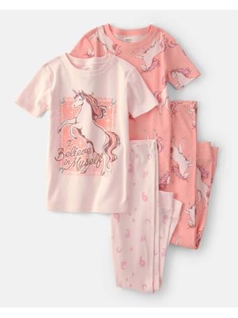CARTERS - Girls Unicorn 100% Cotton Snug Fit 4-Piece Pajama Set PINK