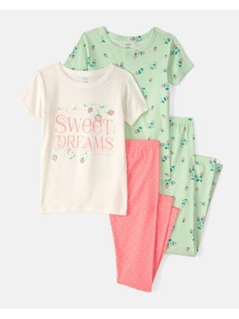 CARTERS - Girls Strawberry 100% Cotton Snug Fit 4-Piece Pajama Set GREEN