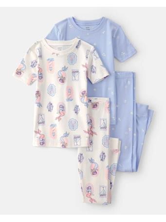 CARTERS - Girls Mermaid 100% Cotton Snug Fit 4-Piece Pajama Set BLUE