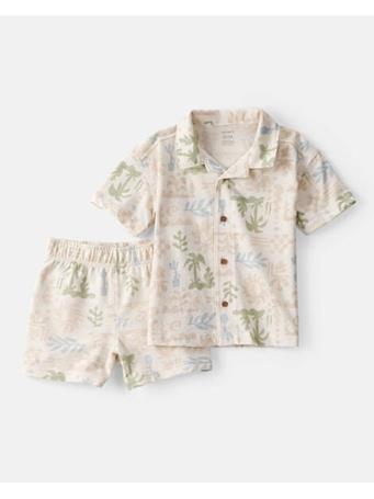 CARTERS - Toddler Boy 2-Piece Palm Tree Tropical Top & Short Set CREAM