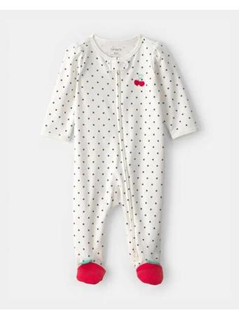 CARTERS - Baby Girl Cherry 2-Way Zip 100% Cotton Sleep & Play Pajama WHITE