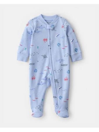 CARTERS - Baby Sea Animals 2-Way Zip 100% Cotton Sleep & Play Pajama BLUE