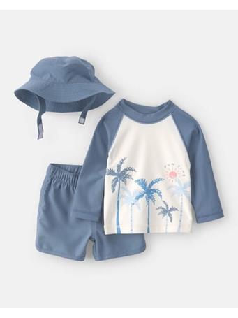 CARTERS - Baby Boy 3-Piece Palm Tree Long-Sleeve Rashguard Swimsuit Set BLUE