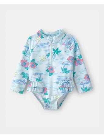 CARTERS - Baby Girl Tropical Beach Long-Sleeve Rashguard Swimsuit BLUE
