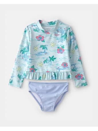 CARTERS - Toddler Girl 2-Piece Tropical Beach Rashguard Swimsuit Set BLUE