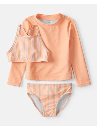 CARTERS - Toddler Girl 3-Piece Striped Rashguard Swimsuit Set ORANGE