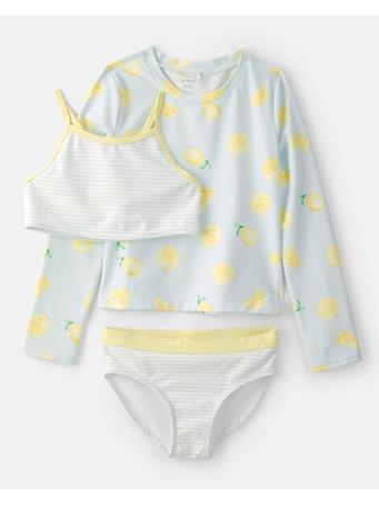 CARTERS - Girls 3-Piece Lemon Striped Rashguard Swimsuit Set BLUE