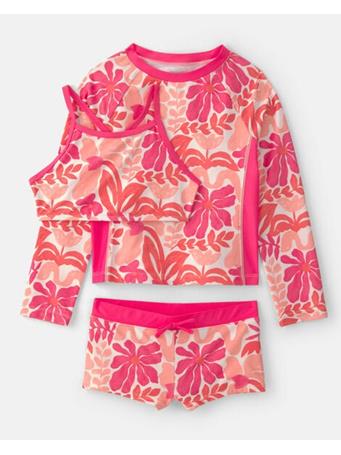 CARTERS - Girls 3-Piece Floral Long-Sleeve Rashguard Swimsuit Set PINK