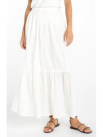 LIVERPOOL - Tiered Woven Pull-on Maxi Skirt CREAM STRP EMB.