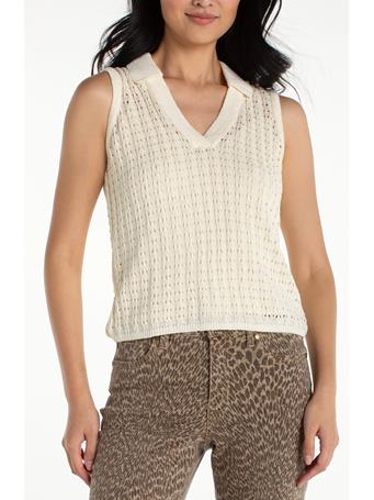LIVERPOOL - Sleeveless Johnny Collar Sweater CREAM