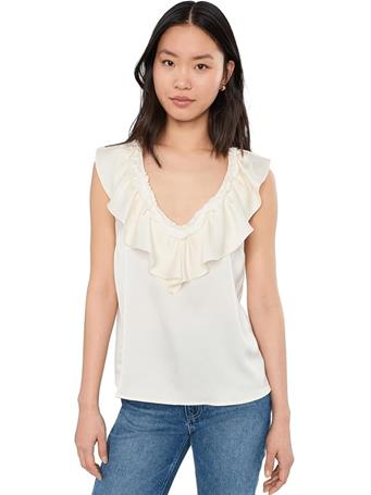 LIVERPOOL STYLE  - Ruffle Front Sleeveless Woven to Knit Top FRCH VANILLA