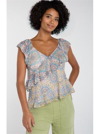 LIVERPOOL - Flutter Sleeve Draped Blouse CREAM CITRON MU