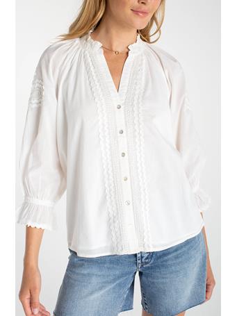 LIVERPOOL - 3/4 Sleeve Button Front Woven Top BONE