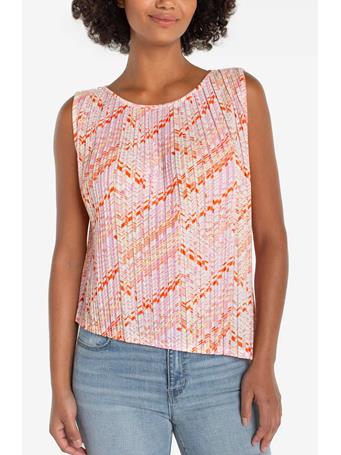 LIVERPOOL - Sleeveless Asymmetric Hem Knit Top CRM/PINK MLT