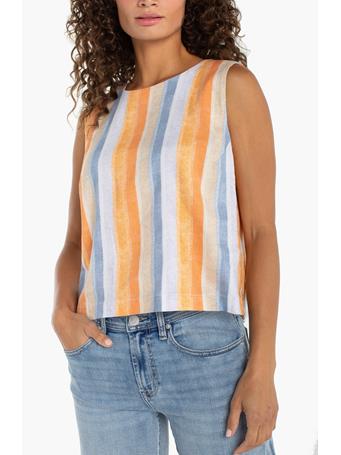 LIVERPOOL - Sleeveless Shell Top with Button Back MLT STRIPE PRNT