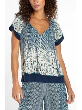 LIVERPOOL JEANS - Woven Top With Front Tie NOMAD IKAT PRNT