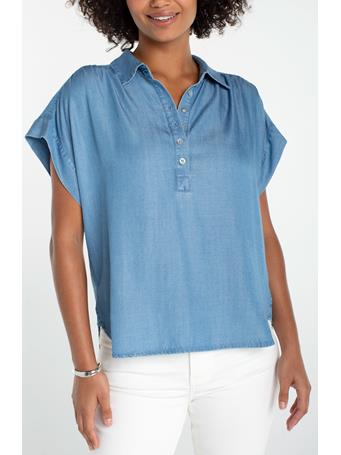 LIVERPOOL - Popover Shirt with Shirring SUNLIT BLUE