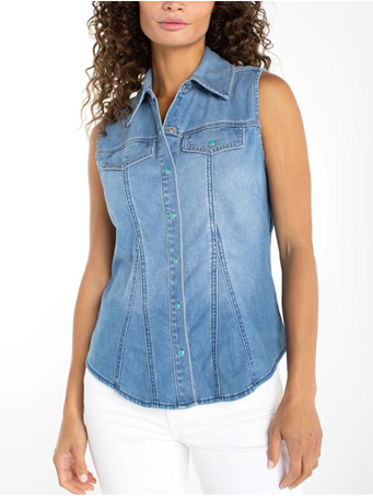 LIVERPOOL - Crew Neck Split Front Vest DESERT SKY