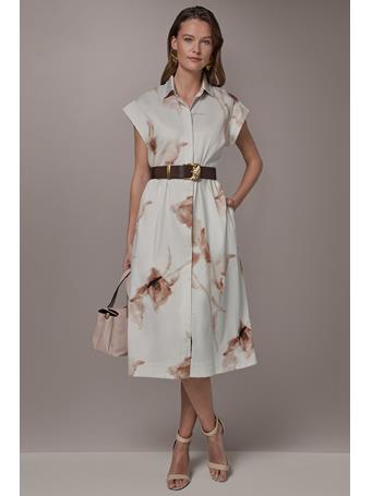DONNA KARAN - Cotton-Sateen Floral Midi Shirt Dress LT TUSCAN GREY MLT