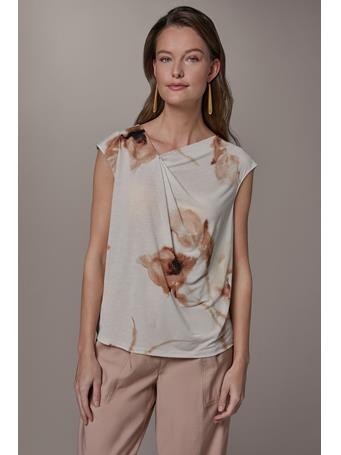 DONNA KARAN - Floral Asymmetric Blouse LT TUSCAN GREY MLT