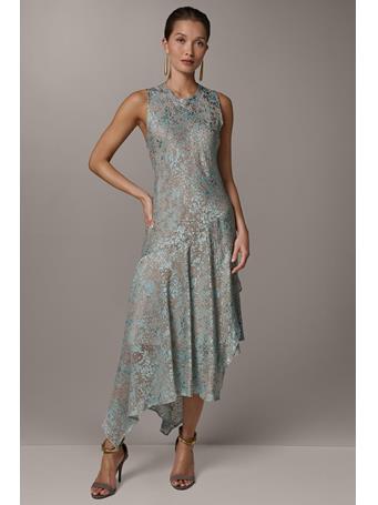 DONNA KARAN - Asymmetric Burnout Midi Fit and Flare Dress TURIN COMBO