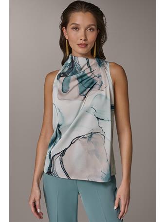 DONNA KARAN - Striped Drape Twist Shoulder Blouse SKYLIGHT MLT