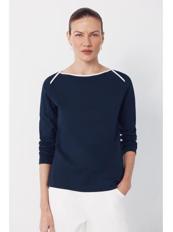 CORTEFIEL - Contrast Boat Neck T-shirt NAVY