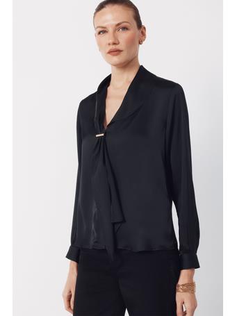 CORTEFIEL - Satin Blouse with Bow BLACK
