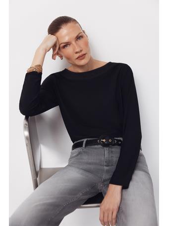 CORTEFIEL - Lace Boat Neckline T-shirt BLACK