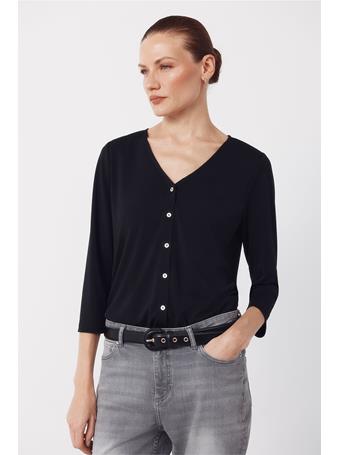 CORTEFIEL - V-neckline Top with Buttons BLACK