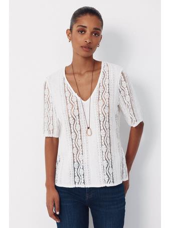 CORTEFIEL - V-neck Lace Top WHITE