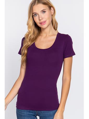ACTIVE BASIC - Short Sleeve Scoop Neck Cotton Jersey Top ULTRA PURPLE