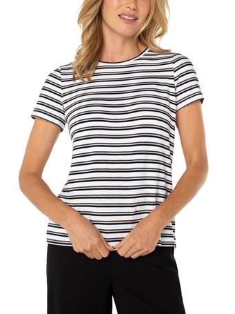 LIVERPOOL - Short Sleeve Crew Neck Classic Knit Tee WHT BLK VGT STR